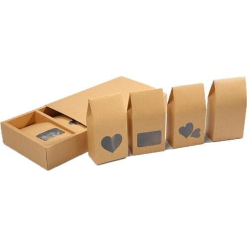 16*8cm Cookies Nuts Gift Packaging Bags Stand Up Kraft Paper Boxes With Heart Shape Clear Window Pocket LX1878