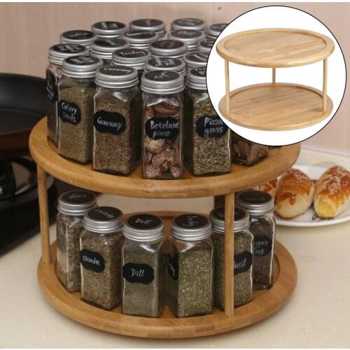 12 Inch 2-Tier Bamboo Turntable Spice Rack for Kitchen Countertop Cabinet