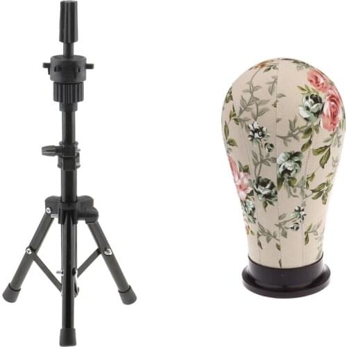 21 inches Cork Canvas Block Mannequin Head for Wig Making with Heavy Duty Head Tripod Cosmetology Training Doll Head Stand