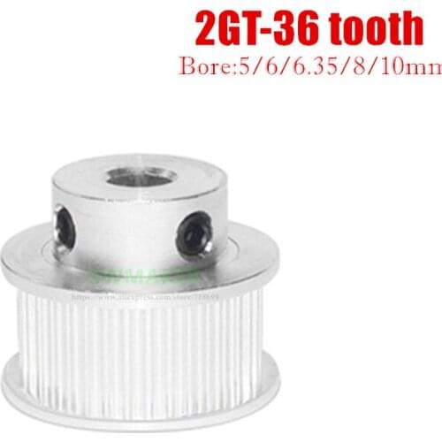 2GT 36 tooth Synchronous wheel 2GT series bore 5mm 6.35mm for width 6mm/10mm synchronous belt 3D printer parts