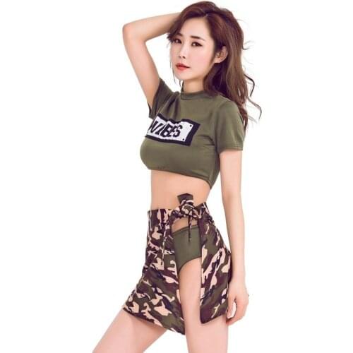 Halloween Sexy Female Officer Cosplay Costume 3pcs/Set Women Split Camouflage Costume