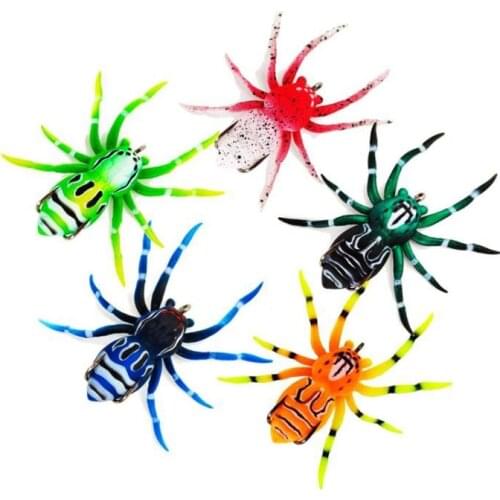 5Pcs Soft Phantom Spider Bait,Bass Fishing Lure,Lifelike Skin Pattern,Bionic Weedless Hook,for Bass Snakehead Pike Trout
