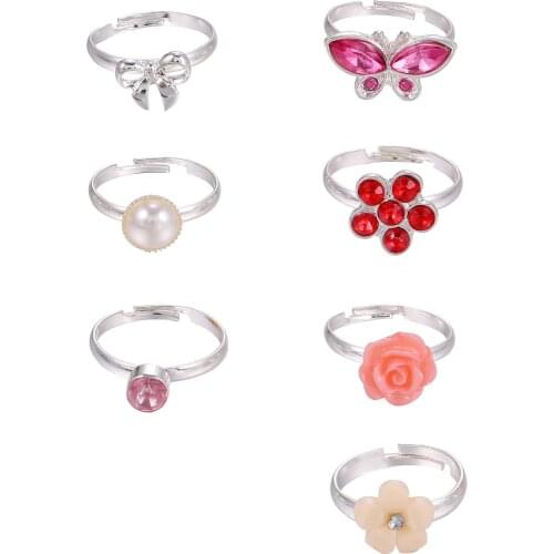 7Pcs/Set Silver Color Rings Sets For Cild Women Boho Colorful Crystal Knuckle Bow Butterfly Ring Set Female Party Jewelry Gift