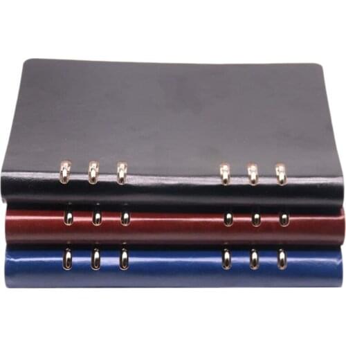 A5 Notebook 6 Holes PU Leather Cover Notebook Loose Pocket Leather Refillable Notebook Binder Rings Journal