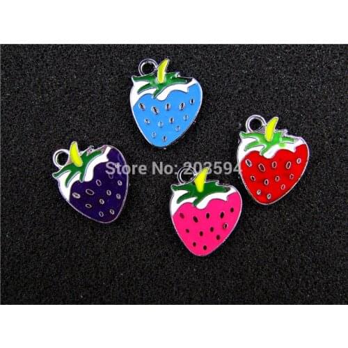 AE503 Mix Color 20Pcs Alloy Metal Enamel Strawberry Charms Pendants 23x20mm