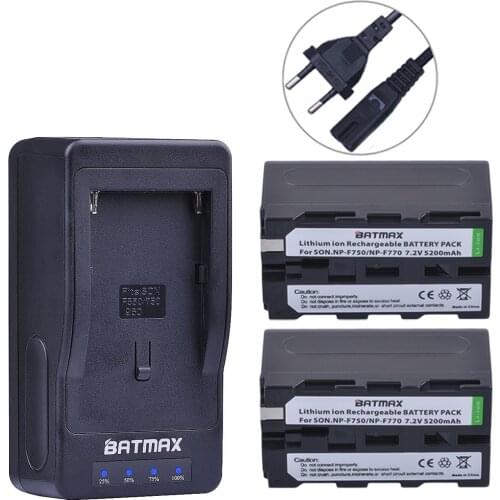 Batmax 2Packs NP-F750 F770 Batteries + LED Ultra Fast Charger for for Sony NP F970, F750, F770, F960, F550, F530, F330, F570