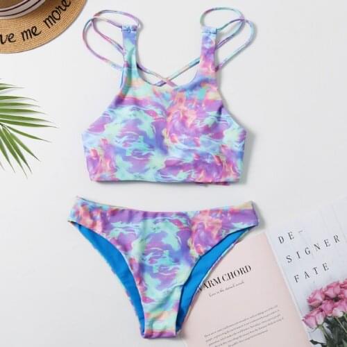 2020 New Bikini Sexy Hhalter Two-piece Color Printed Bikini