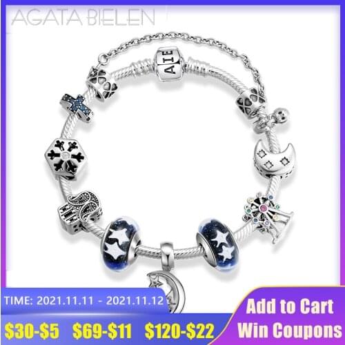 New 925 Sterling Silver moom pendant Murano Glass Bead Bracelets diy for fashion Flower safety chain jewelry womens Gift