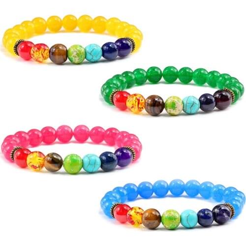 7 Chakra Bracelet Colorful Natural Stone Bead Strand Bracelet Men Women Healing Distance Buddha Bangles Prayer Yoga Jewelry Gift