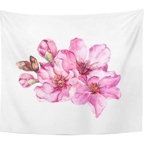 Tree Apple Spring Cherry Blossom Pink Flowers Watercolor Sakura Water Almond Home Decor Tapestry Wall Hanging for Living Room