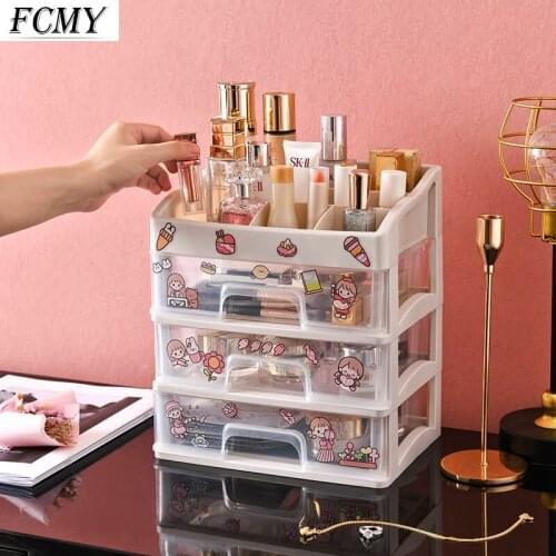 Kawaii Large Capacity Transparent Drawer Type Desktop Organizer Storage Box Pen Holder School Cute Office Stationery Storage