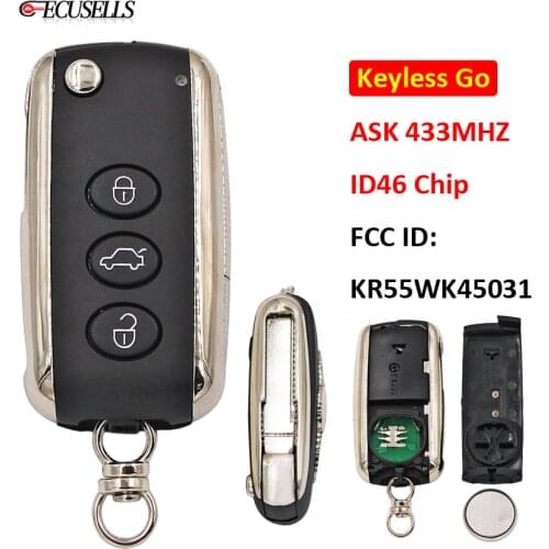 Keyless Go 3+1/4 Button Smart Remote Car Key ASK 433Mhz ID46 Chip FCC ID: KR55WK45031 for Bentley Continental GT GTC Flying Spur