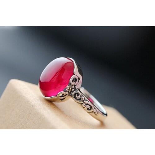 S925 sterling silver noble lady crown inlaid zircon red corundum silver ring