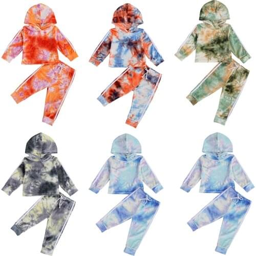 Citgeett Autumn 0-24M Autumn Infant Baby Girls Boys Tie Dye Set Long Sleeve Hooded Pullover Top + Pants Causal Outfits Clothes
