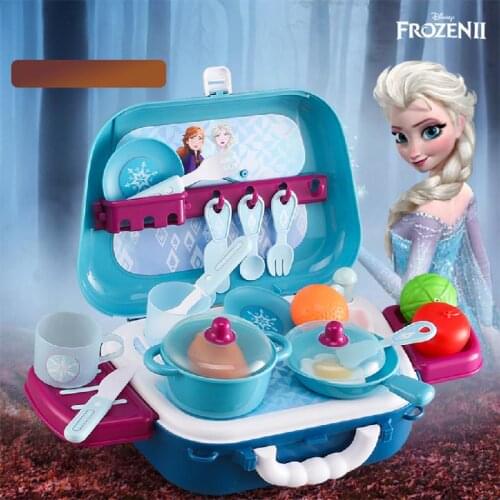 Disney Girls Kitchen Backpack Toy Frozen 2 Series Kids Pretend Play Miniature Food Kitchenware Cooking Utensils Toys For Girls