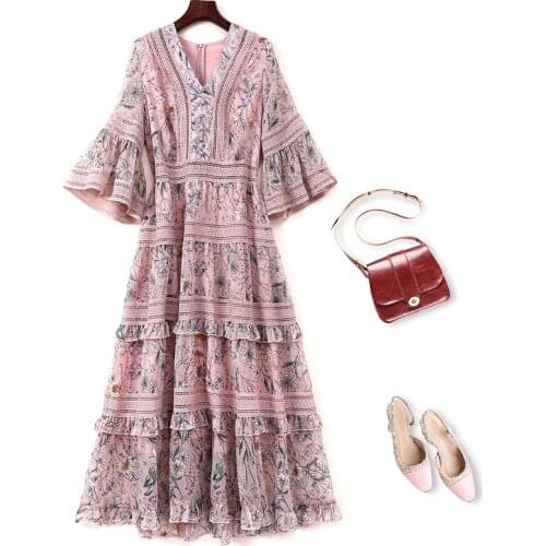 2021 New Summer Dress Plus Size 4XL 5XL Printed Thin Dress Light Mature Style Printed Chiffon Pink Dress