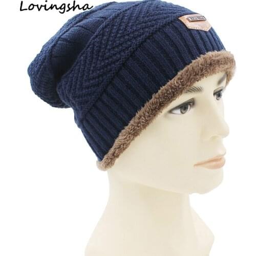 LOVINGSHA Winter Hats For Men Women Beanie Faux Fur Warm Baggy Knitted Hat Beanies Knit Mens Winter Hat Caps Skullies Bonnet