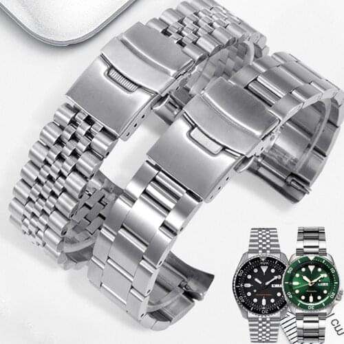 Metal Watchbands For SEIKO SKX007 009 175 173 Men Folding Clasp Strap Watch Accessories Stainless Steel Watch Bracelet Chain