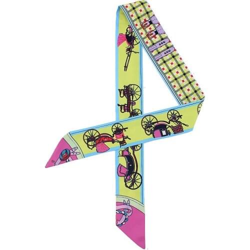 Fashion Elegant Small Imitated Twill Silk Scarf Women Skinny Head Neck Hair Tie Print Narrow Scarves Summer Bag Handle Ribbons