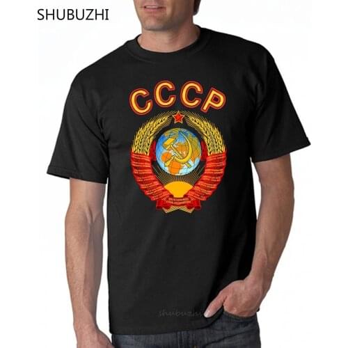 Russian Graphic 100% Cotton Red T-Shirt With Ussr Emblem And Anthem Print fashion t-shirt men cotton brand teeshirt