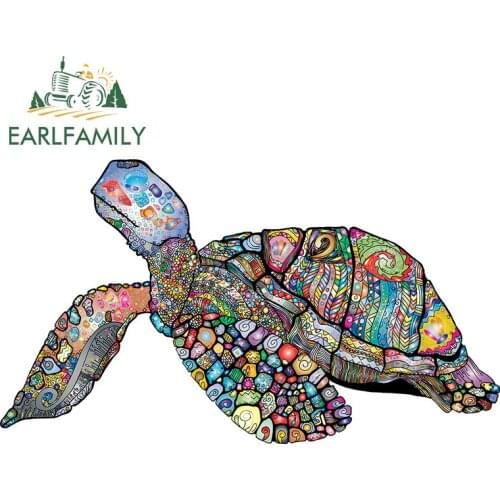 EARLFAMILY 13cm x 7.4cm for Colored Turtle Car Assessoires Stickers Car Refrigerators Decal Graffiti Motorcycle Waterproof Decor