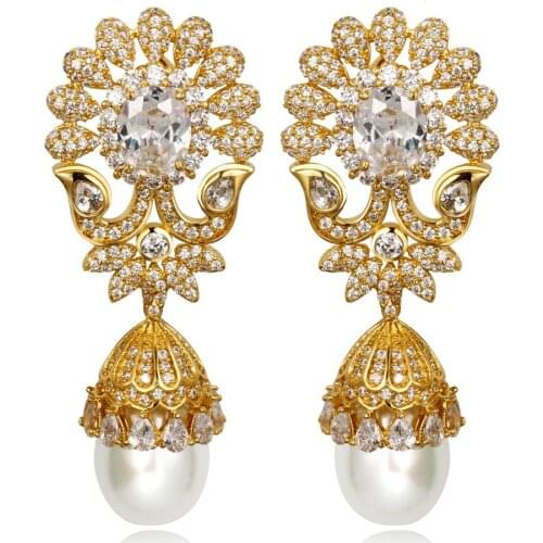 Brand New Imitation Pearl Earrings Lead Free Cubic Zirconia Stone Engagement Drop Earrings Free Shipping