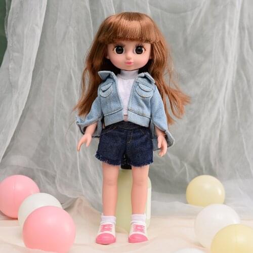 Doll Toys 32cm For Girls Fashion 1/6 Body 3D Deep Blue Eyes Make-up Elegant Princess Baby Girl Jeans Clothes DIY Shoes For Girls