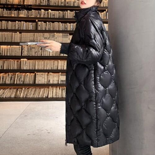 Parkas Coat Midi Long Winter Jackets Women Plus Size Stand Collar jackets Female Glossy Zipper Windbreaker Overcoat Outwear 2021