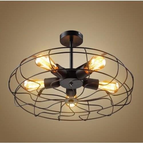 Retro E27 Ceiling light Black Metal Fan Ceiling lamp 5 Heads For living room bedroom balcony restaurant Ceiling Lighting AL031