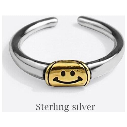 Adjustable Smiley Ring Silver Vintage Rings Anillos Mujer Teen Girls Mood Fashion Jewelry Matching Bague Femme Accesorios