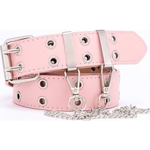 Kemeiqi Punk Style Double Exhaust Eyes Ladies Belt Korean Fashion Chain Decorative Eyelet Belt for Women Goth Belt Women Belt