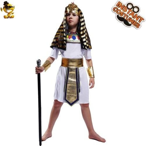 Deluxe Egyptian Pharaoh Costume for Boys Halloween Cosplay Egypt Robe Purim Role Play Party Fancy Dress Up for Kids Children
