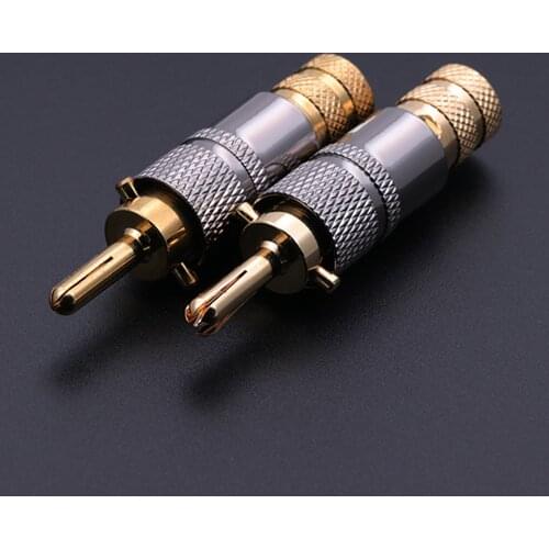 2pcs/lot Luxury Copper 24K Gold Plated Banana Plug Audio Connector Male Adapter Speaker Banana Binding Post Terminal red&white