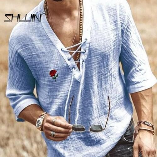 Button Shirt Chemise T-shirt Plus Size Fashionable Summer T-shirts 3/4 Sleeves Men Casual Sport Oversize Printed Blouse Top 5XL