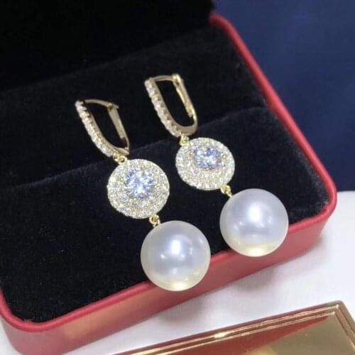 D114 Pure 925 Sterling Silver Fine Jewelry Fresh Water White 9-10mm Pearls Dangle Earrings for Women Fine Pearl Earrings