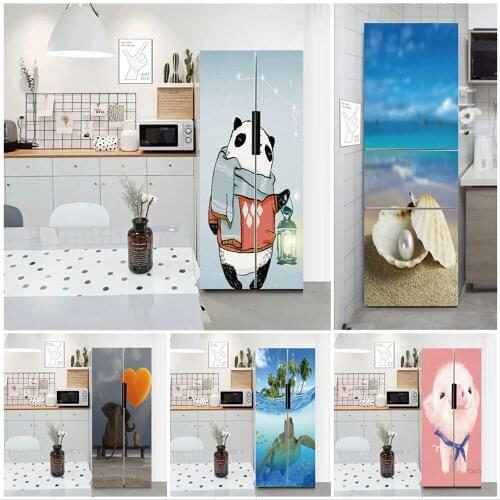 Cute Animal Panda Fridge Sticker PVC Self Adhesive Art Print Dolphin Pink Pig Kitchen Living Room Refrigerator Door Wallpaper