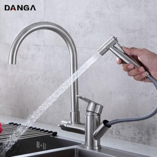 Kitchen Faucet Bathroom Tap Stainless Steel Rotating Universal Hot and Cold Water Faucet Splash-proof Sink Tap with Spray Gun