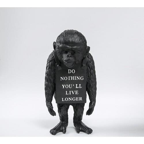 Modern Art Banksy Monkey Street Creative Resin Art&Craft Do Nothing You'll Live Longer Black and White Monkey Statue Ornaments