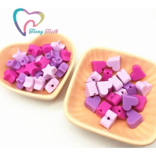Teeny Teeth 50 PCS Girly Colors Star&Heart Mixed Silicone Loose Beads For DIY Teething Necklace BPA Free Baby Gift Jewely Making