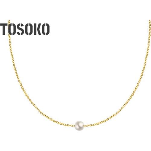 TOSOKO Stainless Steel Jewelry Pearl Pendant Necklace Female Clavicle Neck Chain Simple And Elegant Female Necklace BSP590