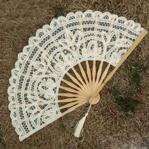 Party Wedding Prom Bamboo Fans Chinese Style Folding Dance Fans 1PC Lace Fabric Silk Embroidery Hand Held Women Girl Photo Prop