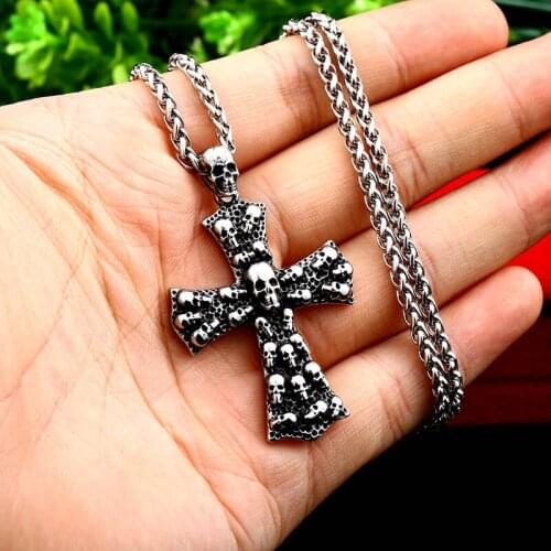 Vintage Gothic Skull Cross Necklace Pendant Punk Stainless Steel Chain Necklace for Men Fathers Day Birthday Gifts Dropshipping