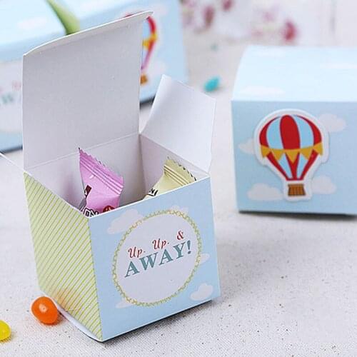 50pcs/lot Blue Green Stripe Hot Air Balloon Wedding Candy Box DIY Baby Birthday Candy Gift Box Party Present Box Supplies