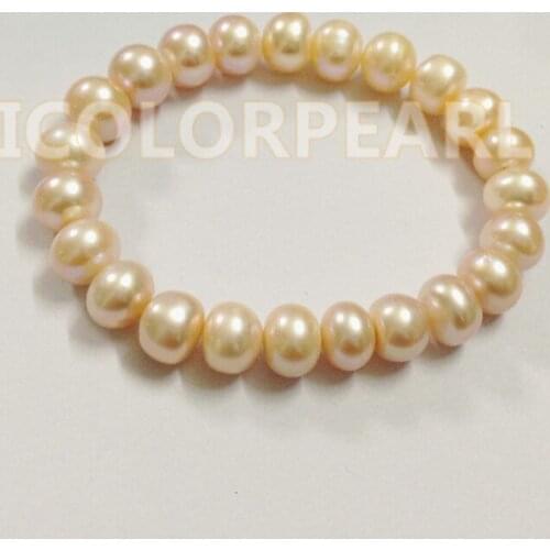 WEICOLOR Wholesale(10pcs/lot) 9-10mm Flatround Pink/white Freshwater Pearl Bracelet . Mutiorder is OK