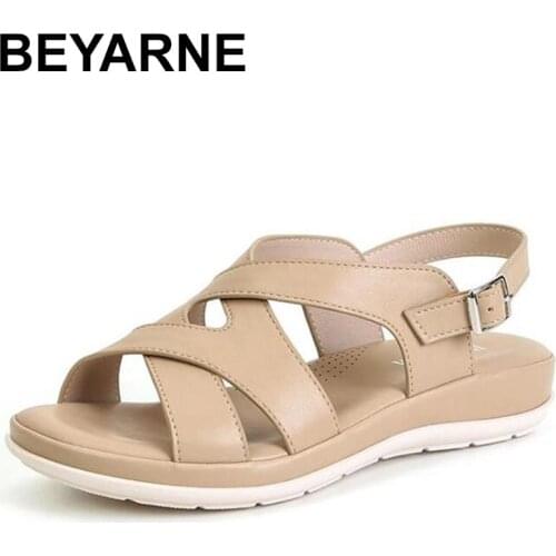 BEYARNEWomen Wedges Sandals Buckle Strap Solid Beach Flat Shoes Concise Fresh High Quality Comfortable Female Footwear Fashion