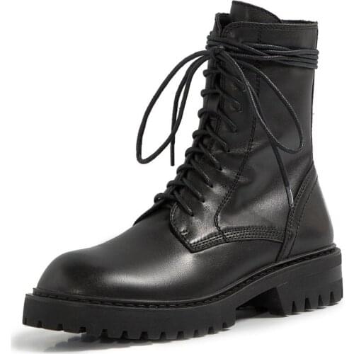 2020 New autumn winter Genuine leather Women boots Martin boots Knight locomotive Female boots Women shoes Size 34-43