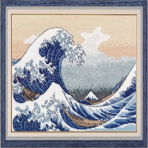 Gold Collection Embroidery the Big Wawe in Kanagawa Patterns Cross Stitch with 14CT Aida Counted Canva&Free Shipping for Gifts