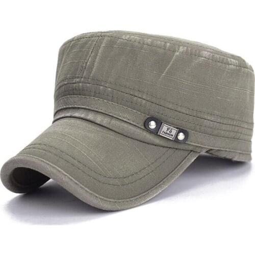 1Pc Mens Army Cap Military Adjustable Flat Cap Sun Hat Baseball Cap Men Solid Color Classical Style Sunscreen Casual Hat