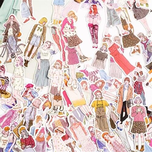 100pcs Girls Paper Stickers Decorations Self Adhesive Seal Labels Fashion Smart Kawaii Stationery DIY Scrapbooking Postcards