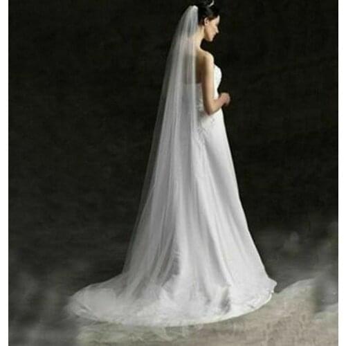 2M Women White Bride One 1 Layer long Simple Wedding head hair Veil with comb